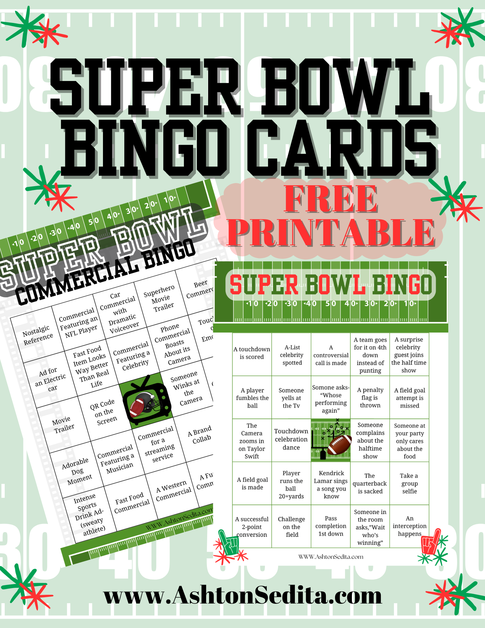 super bowl bingo: 2025 edition- free printable - ashton sedita